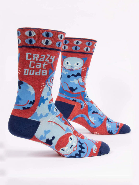 Blue Q Crazy Cat Dude M-Crew Socks