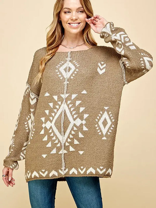 Women Loose Fitting Long Sleeve Knit Sweater