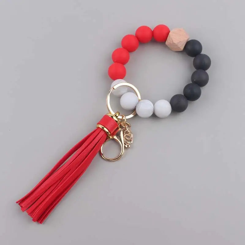 Silicone Beaded Keychain with Tassel  - 12 Colors