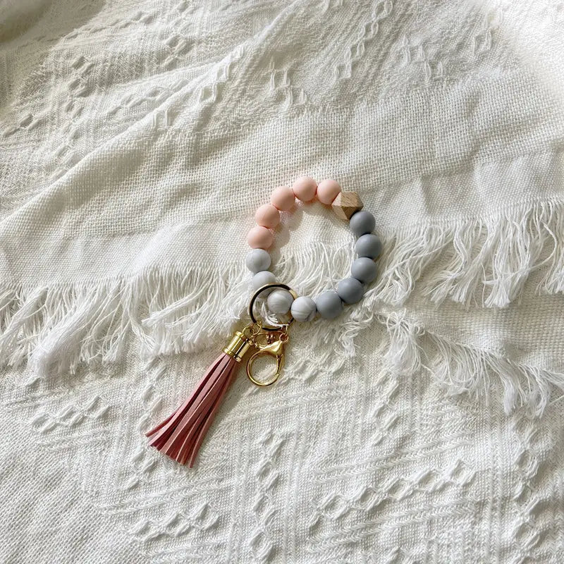 Silicone Beaded Keychain with Tassel  - 12 Colors