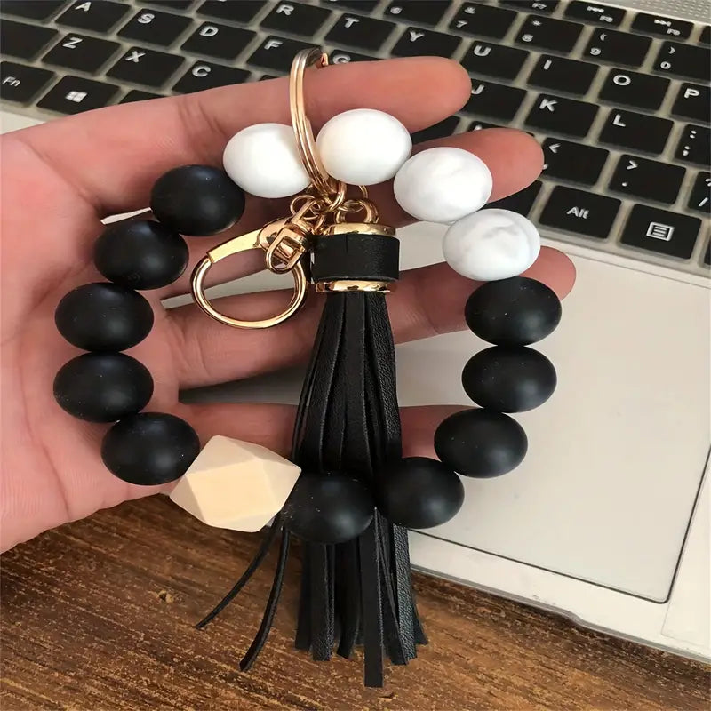 Silicone Beaded Keychain with Tassel  - 12 Colors