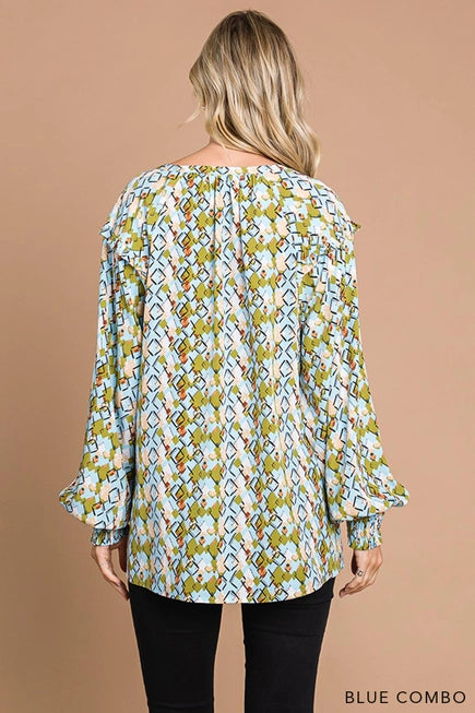 Soft Polyester Women's Blouse with Shoulder Trim