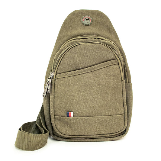 Canvas Crossbody Sling Bag with Adjustable Strap - Olive