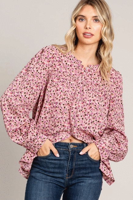 Soft Polyester Women's Blouse with Shoulder Trim