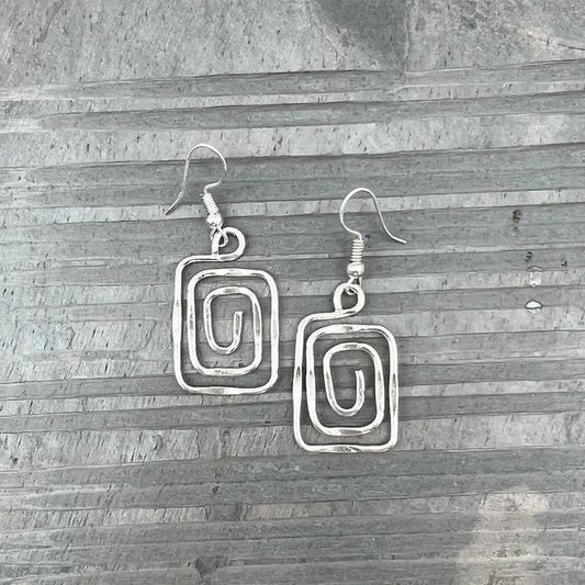 Silver Plated Earrings - Smaller Size Square Spiral