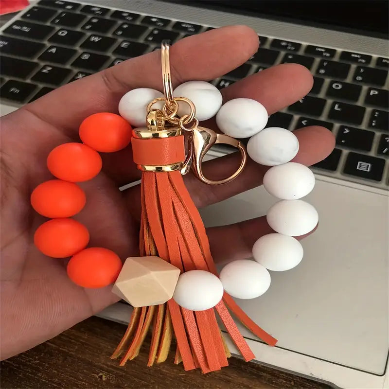 Silicone Beaded Keychain with Tassel  - 12 Colors