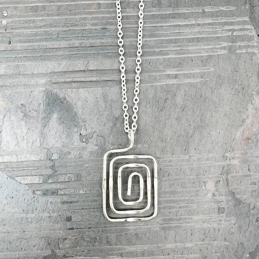 Silver Plated Necklace - Smaller Size Square Spiral