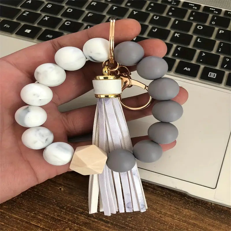 Silicone Beaded Keychain with Tassel  - 12 Colors