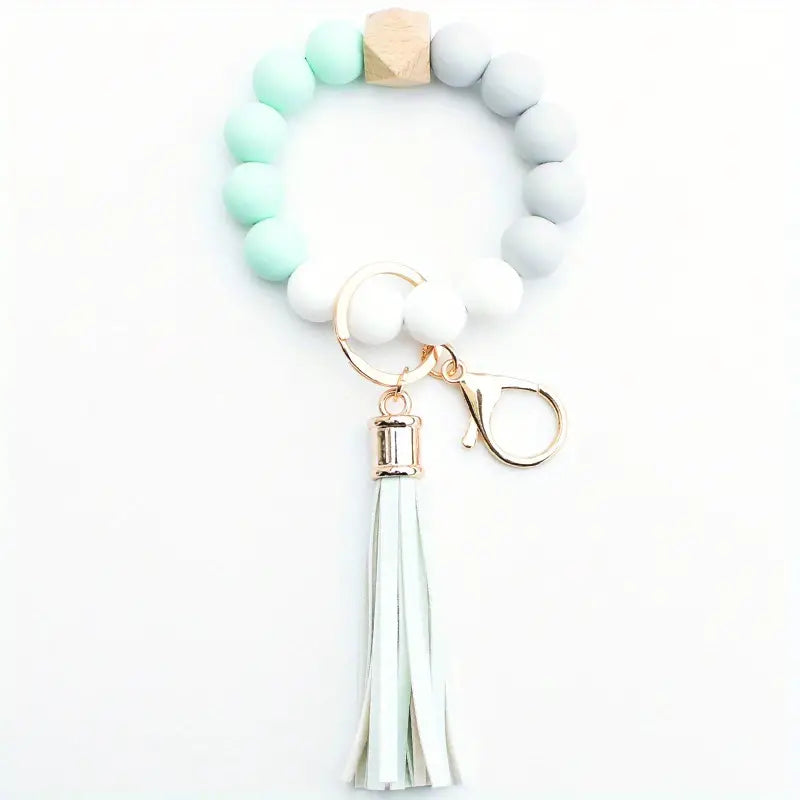 Silicone Beaded Keychain with Tassel  - 12 Colors