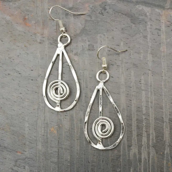 Silver Plated Earrings - Teardrop and Spiral