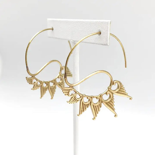 Tanvi Collection Earrings - Gold Graduated Wings Open Hoop