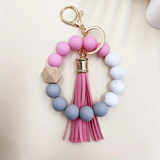 Silicone Beaded Keychain with Tassel  - 12 Colors