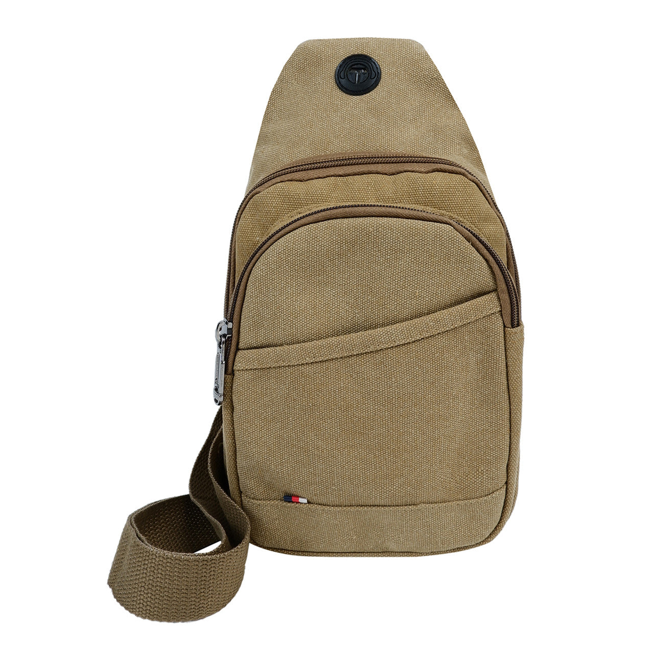 Canvas Crossbody Sling Bag with Adjustable Strap -Tan