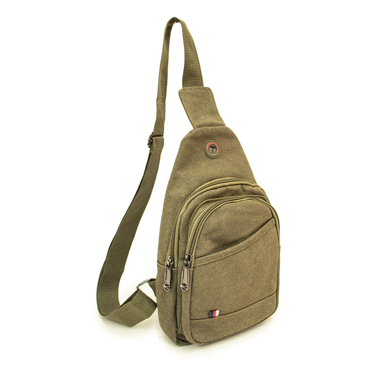 Canvas Crossbody Sling Bag with Adjustable Strap - Olive