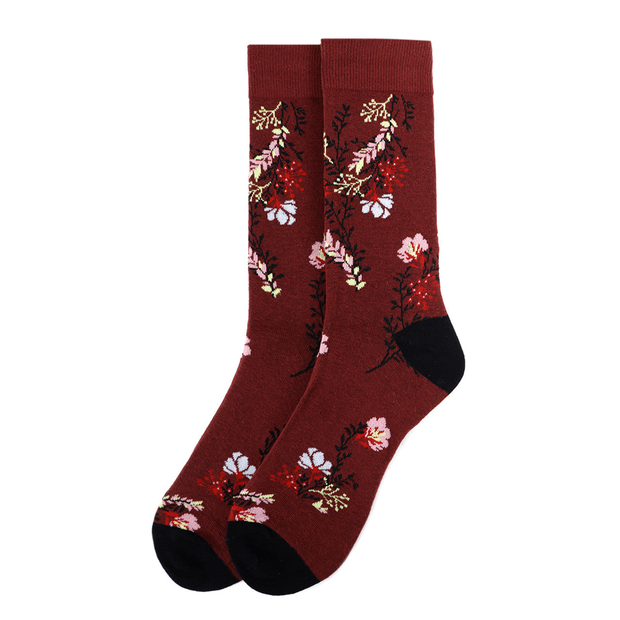 Men's Floral Burgundy Socks