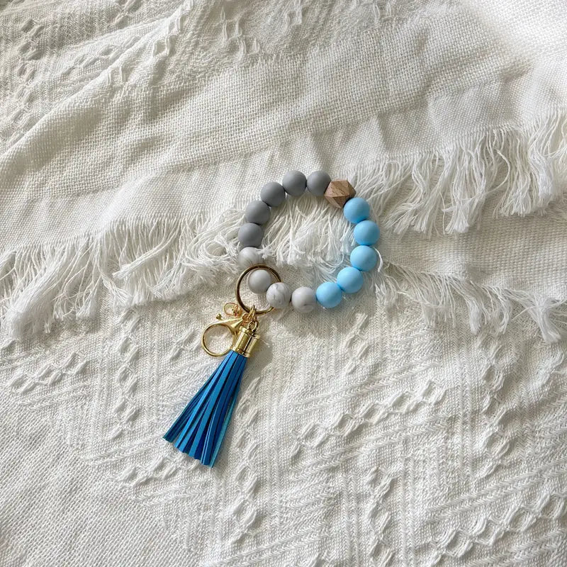 Silicone Beaded Keychain with Tassel  - 12 Colors