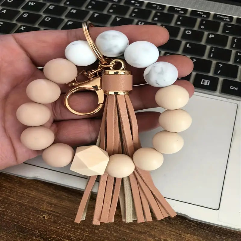 Silicone Beaded Keychain with Tassel  - 12 Colors