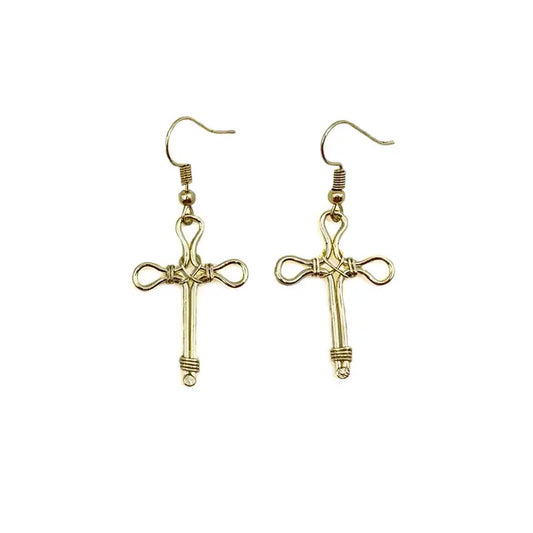 Gold Plated Earrings - Smaller Size Pointed Cross