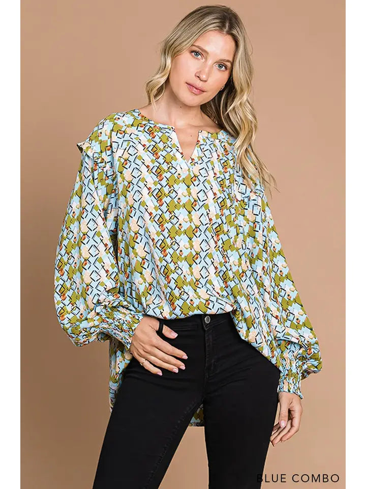 Soft Polyester Women's Blouse with Shoulder Trim