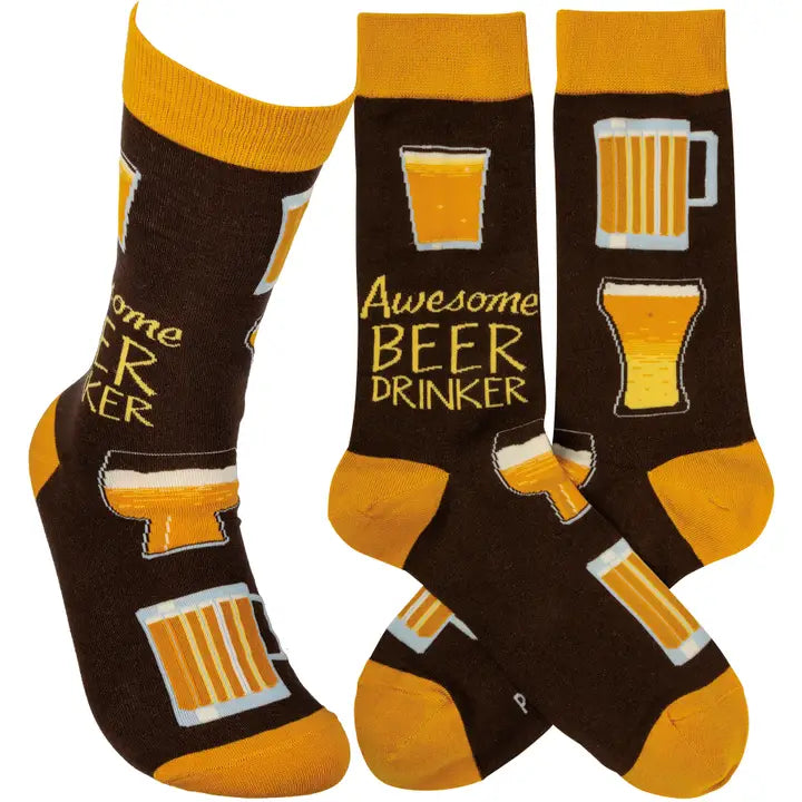 Primitive by Kathy Awesome Beer Drinker Socks