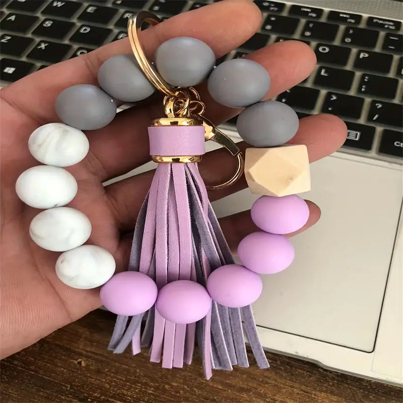 Silicone Beaded Keychain with Tassel  - 12 Colors