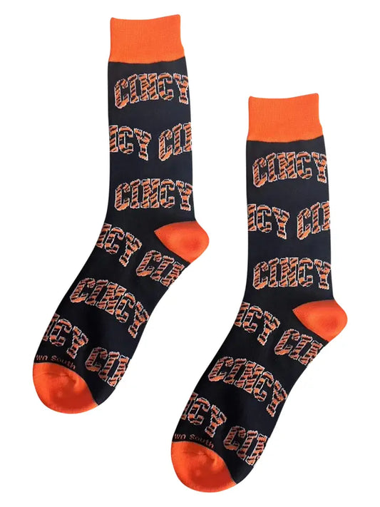 Cincy Cincinnati Oh Word Bengal Stripe Socks