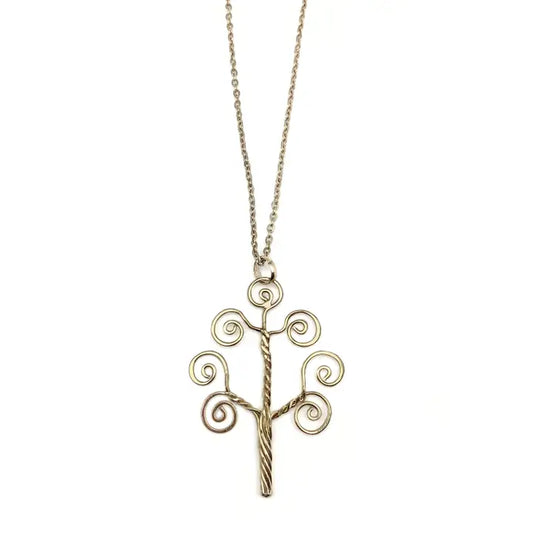 Gold Plated Pendant Necklace - Curly Tree